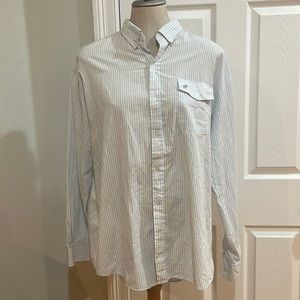 Vintage 1980s shirt long sleeve Oxford blue and white striped shirt men size XXL